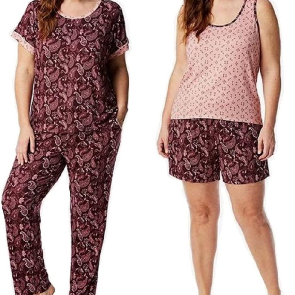NWT Lucky Brand Women's 4 Piece Drawstring Pajama Set Burgundy Size L $85 EE395